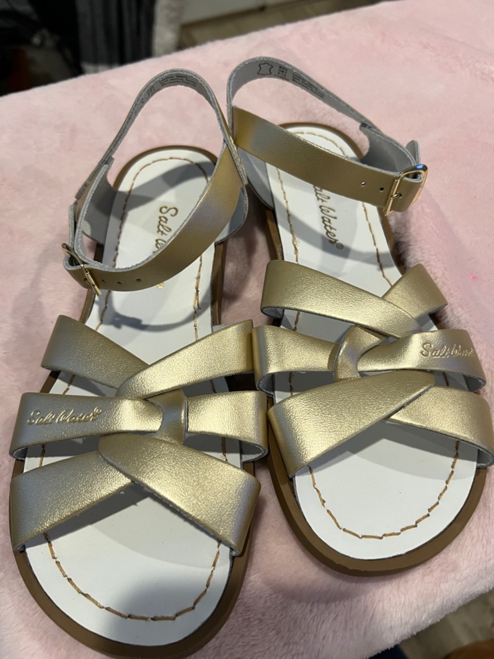 Salt Water Sandals by Hoy Gold Crisscross womans Sandals with Ankle strap